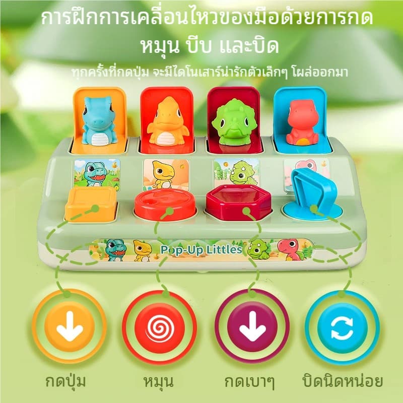 กล่องของเล่นรูปสัตว์ ไดโนเสาร์ Pop-Up Animal ของเล่นฝึกการเคลื่อนไหว กล่องสวิตช์กุญแจ รูปป๊อปอัพ รูปที่ 5