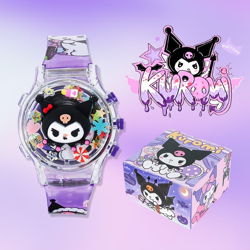 Sanrio นาฬิกาข้อมือเด็ก เด็กมีไฟสายยางเรซิ่นนิ่มสายลายการ์ตูนสามมิติสายนิ่มไม่แข็ง รูปที่ 9