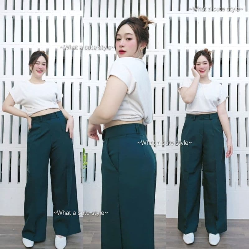 LUCY Pants⭐ เอว24"-44" กางเกงขายาวเอวสูง ตะขอหน้าซิปหน้า พรางหุ่น พรางพุง กางเกงทำงาน ใส่เที่ยวได้ สาวอวบ รูปที่ 9