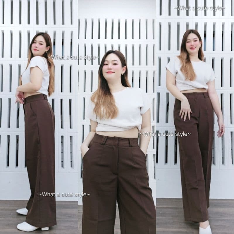 LUCY Pants⭐ เอว24"-44" กางเกงขายาวเอวสูง ตะขอหน้าซิปหน้า พรางหุ่น พรางพุง กางเกงทำงาน ใส่เที่ยวได้ สาวอวบ รูปที่ 6