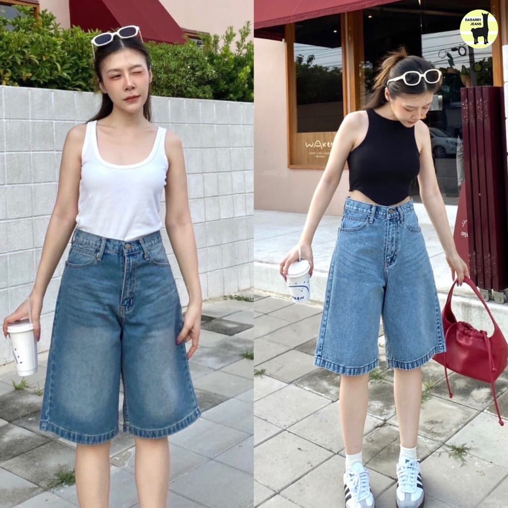 Babarry On Street - กางเกงขาสั้น ยีนส์ 5 ส่วน เอวสูง ผ้าไม่ยืด ยาว 22.5-23 นิ้ว รูปที่ 8