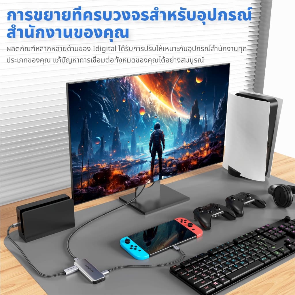 Idigital สาย Type C to DP 1.4 Cable, USB C to Display Port, 8K/60Hz, 2K/120Hz, 1m-5m, For คอมพิวเตอร์โน้ตบุ๊ก, สมาร์ทโฟน รูปที่ 8