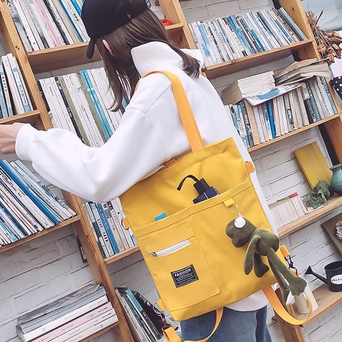 tokyosellected กระเป๋าผ้าสีพื้นช่องใส่ของเยอะ รูปที่ 6
