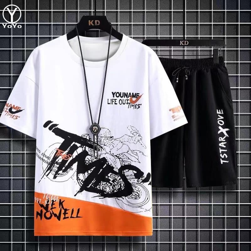 YOYO ชุดแฟชั่นชายเสื้อยืดแขนสั้น + กางเกงขาสั้น ผ้าแห้งเร็วหลวมชุดกีฬาและชุดพักผ่อน รุ่น2804 รูปที่ 2