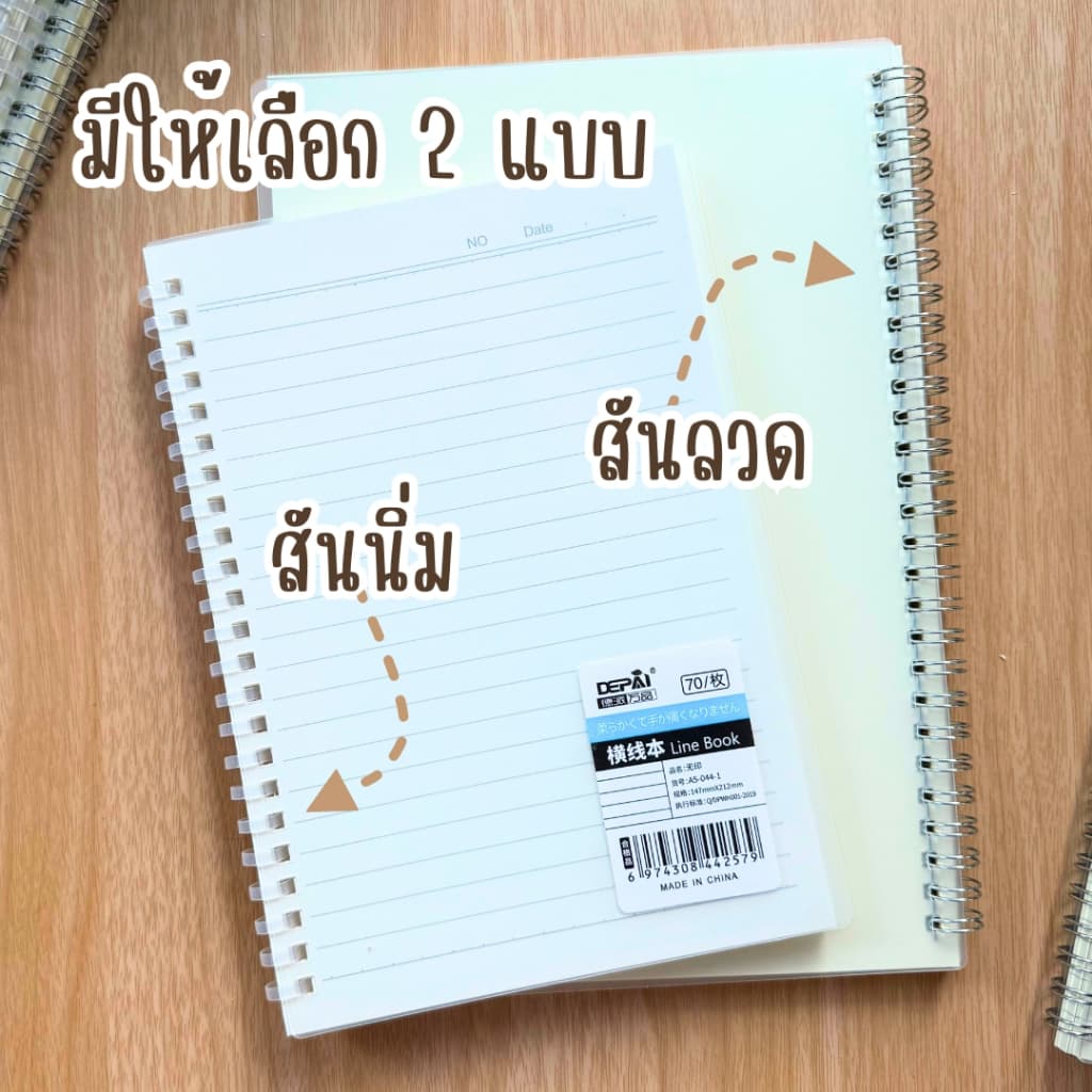 DEPAI สมุดโน้ตเกรด Premium สมุดสันห่วง กระดาษหนา 80 แกรม สมุดปกใส 3 ขนาด กระดาษ 3 แบบ รูปที่ 3
