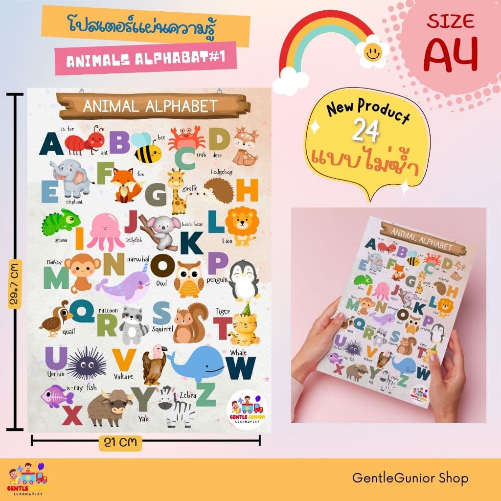 NEW!! แผ่นความรู้ 24 แบบ!! สำหรับเด็กอนุบาลขนาด A4 โปสเตอร์หัดอ่าน สื่อการสอนฝึกอ่านเสริมพัฒนาการ รูปที่ 7