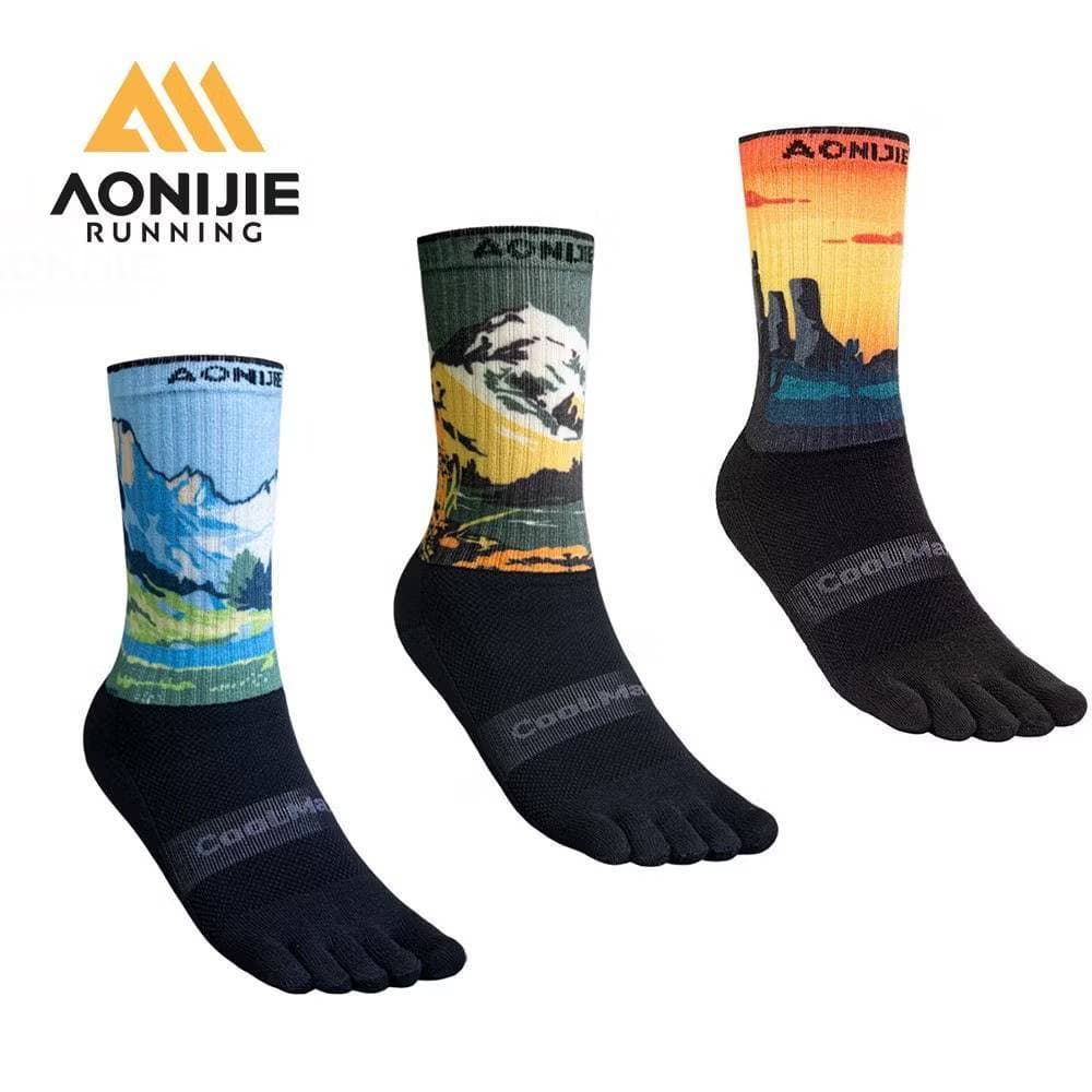 AONIJIE E4843 Unisex Colorful Sports Long Five-Toe Socks Stocking Thickened Terry Lining Toe Socks for Running Marathon รูปที่ 9