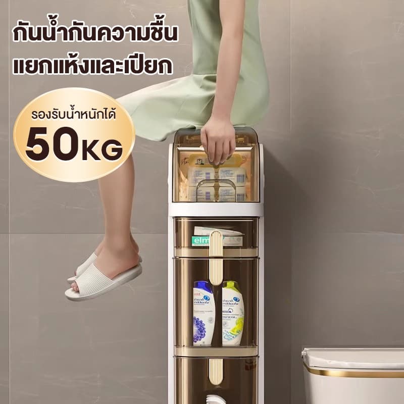 FORYO ตู้เก็บของขนาดเล็ก ลิ้นชักใส ขอบแคบ ล็อคเกอร์แนวตั้ง ตะเข็บถ่านหินสูง ตู้ห้องน้ำ รูปที่ 2