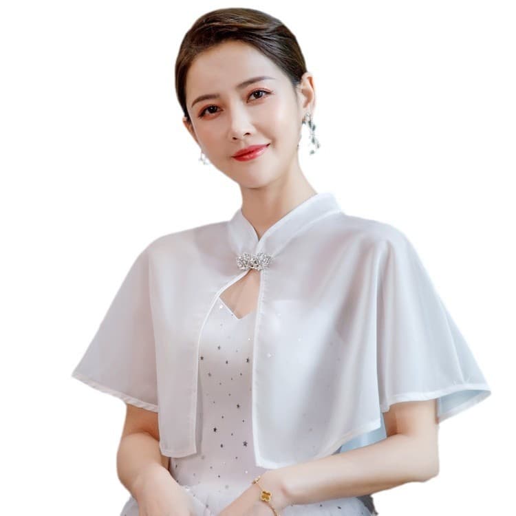ผ้าคลุมไหล่ผ้าชีฟองทรงสั้นประดับเพชรสำหรับผู้หญิง รูปที่ 3