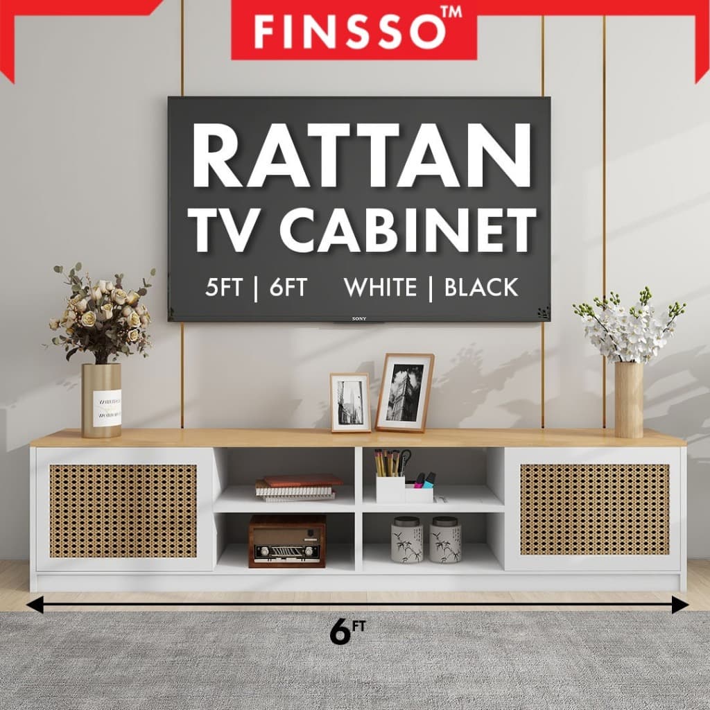 สินค้ามาใหม่ FINSSO: ชั้นวางทีวี ตู้ทีวี สไตล์ Minimal เรียบหรู เหมาะสำหรับห้องนั่งเล่น Rattan TV Cabinet รูปที่ 2