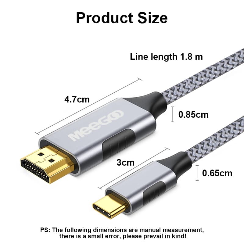MEEGOO สายเคเบิลเชื่อมต่อ Type C to HDMI 4K 60Hz ความเร็วสูง สำหรับมือถือ แล็ปท็อป แท็บเล็ตพีซี รูปที่ 2