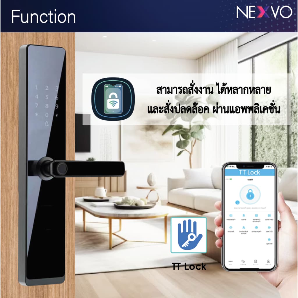 - กลอนประตูดิจิตอล SW01 สีดำ บานผลัก App TTLock ลายนิ้วมือ รหัส คีย์การ์ด กุญแจสำรอง มีบริการติดตั้ง รูปที่ 3