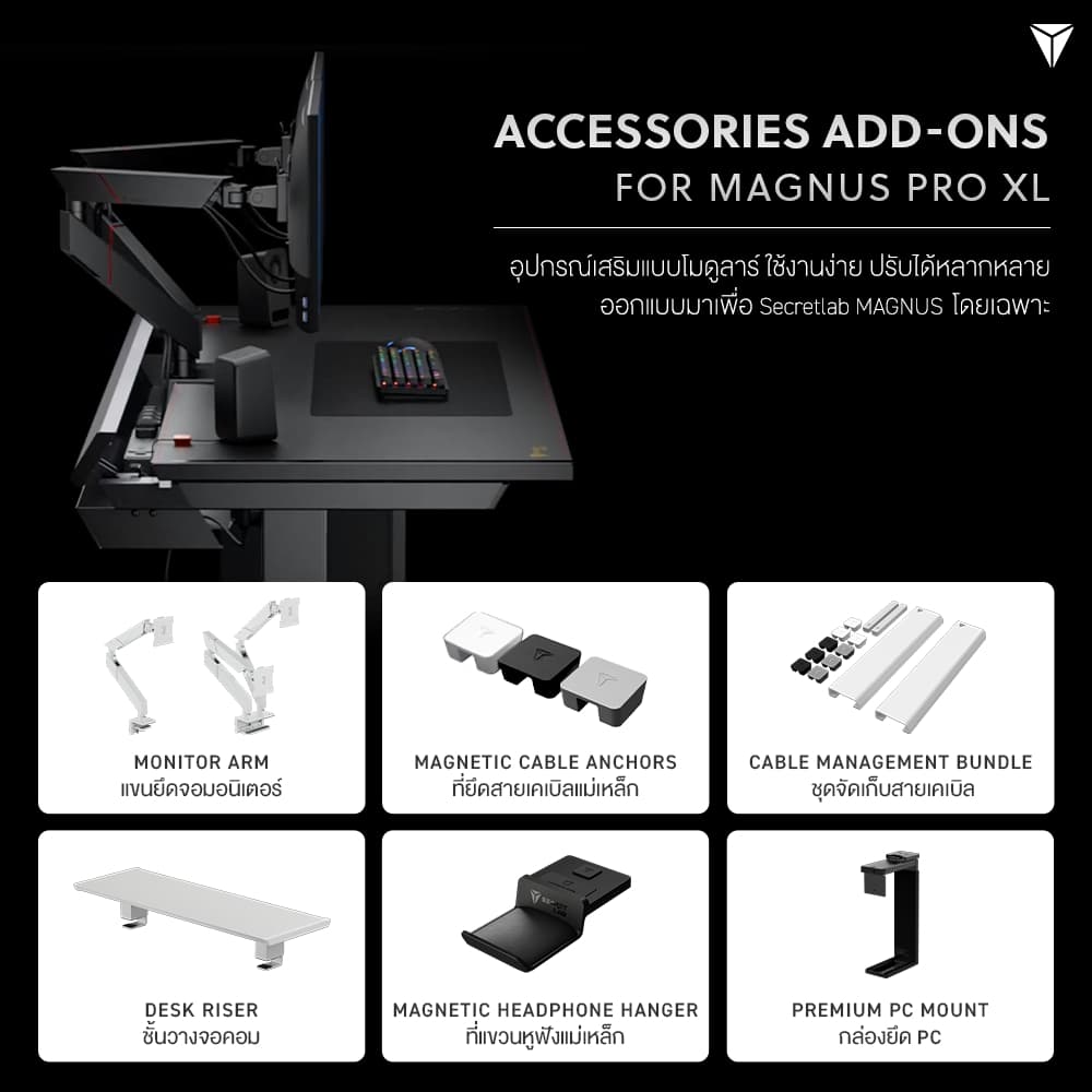 Secretlab MAGNUS Pro Pure White XL - โต๊ะคอมปรับระดับไฟฟ้า สีขาว รูปที่ 8