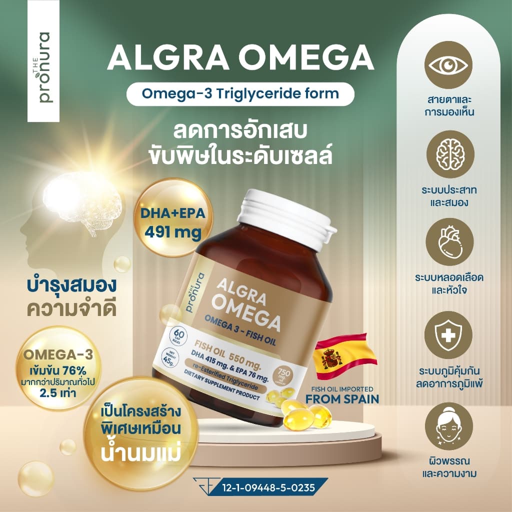 AlgraOmega Omega-3 Triglyceride Form ขนาด 60 แคปซูล รูปที่ 2
