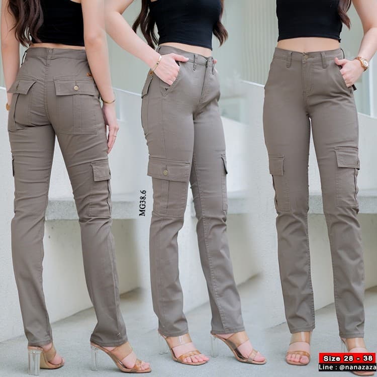 NANAZAZA - MG038 กระบอกเล็กยืด คาร์โก้สไตล์ กระเป๋ากล่อง 100% COTTON DENIM รูปที่ 9