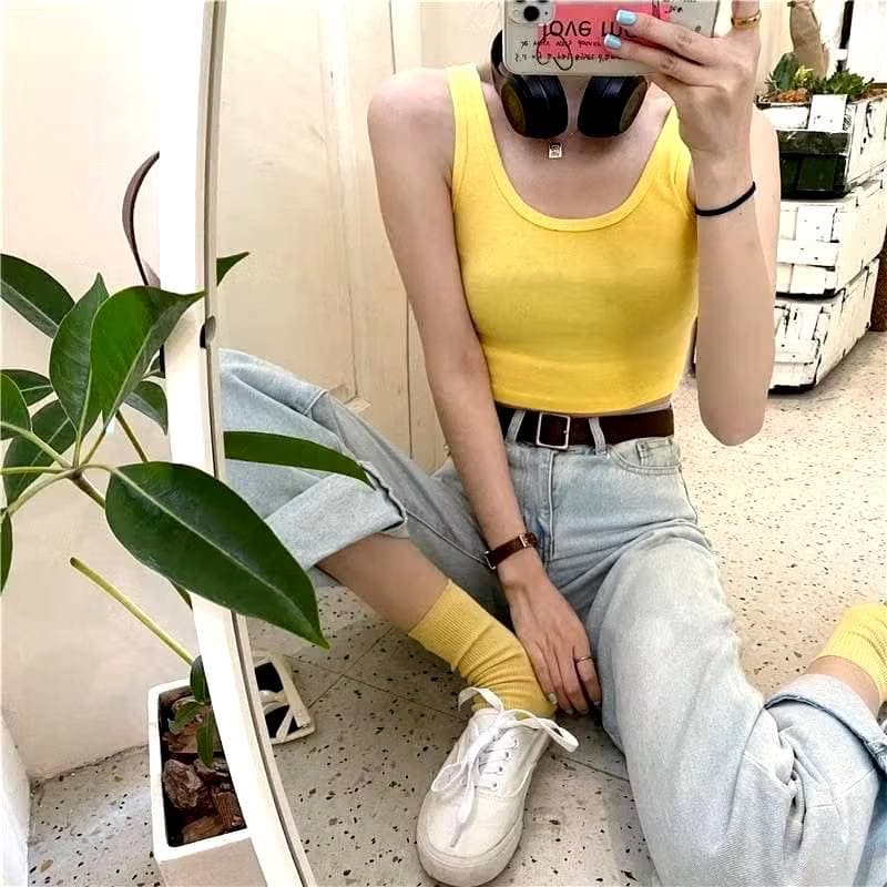เสื้อกล้ามคอยู เอวลอย เสื้อสปอร์ตบรา ครอปครึ่งตัว สีพื้น ใส่สบายน่ารักมากจ้า รูปที่ 8