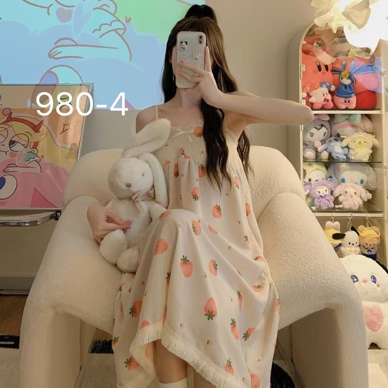 ใหม่/980#-เดรสกระโปรงผู้หญิง ชุดนอนกระโปรงผู้หญิง ลายน่ารัก หน้าร้อนใส่ได้ รูปที่ 7