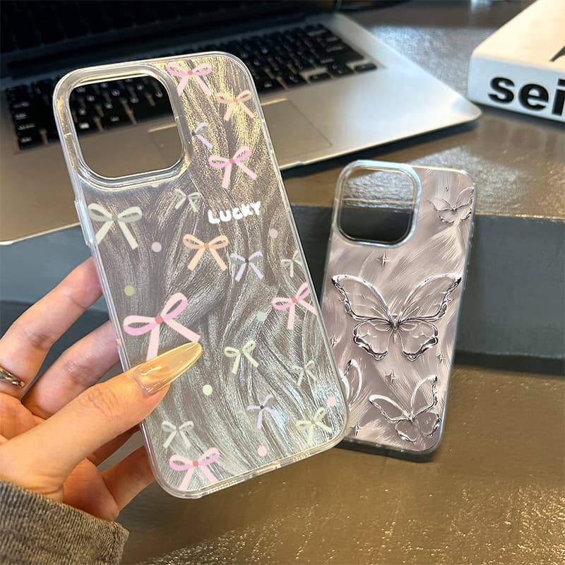 เคสไอโฟน 11 13 เคส Feather Laser Bow Case For iPhone 11 12 13 14 15 Pro X XR XS MAX 7 8 Plus 17 เคสโทรศัพท์ เคสไอโฟนสวยๆ รูปที่ 7