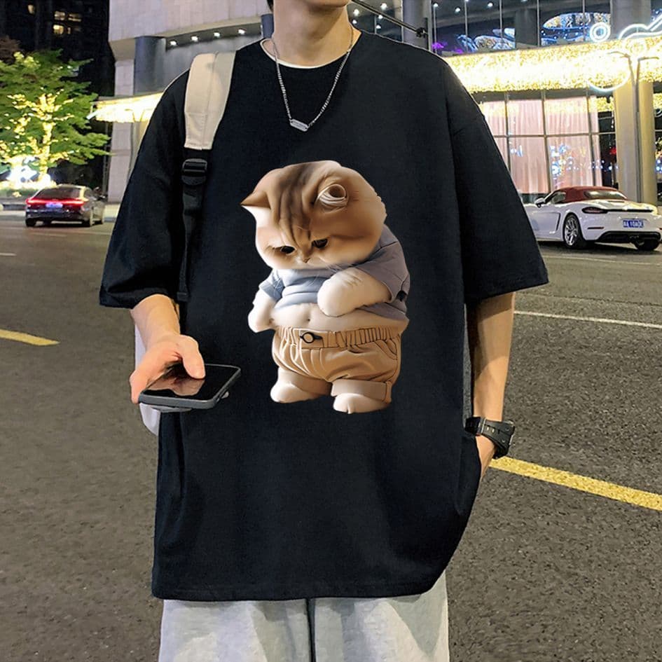 Top.basicเสื้อถูกๆเสื้อยืดOversize เสื้อสีดํา "cat big" เกาหลีสไตล์ เนื้อผ้าเกรดพรีเมียม คอกลม ใส่สบาย จัดส่งจากประเทศไ รูปที่ 3