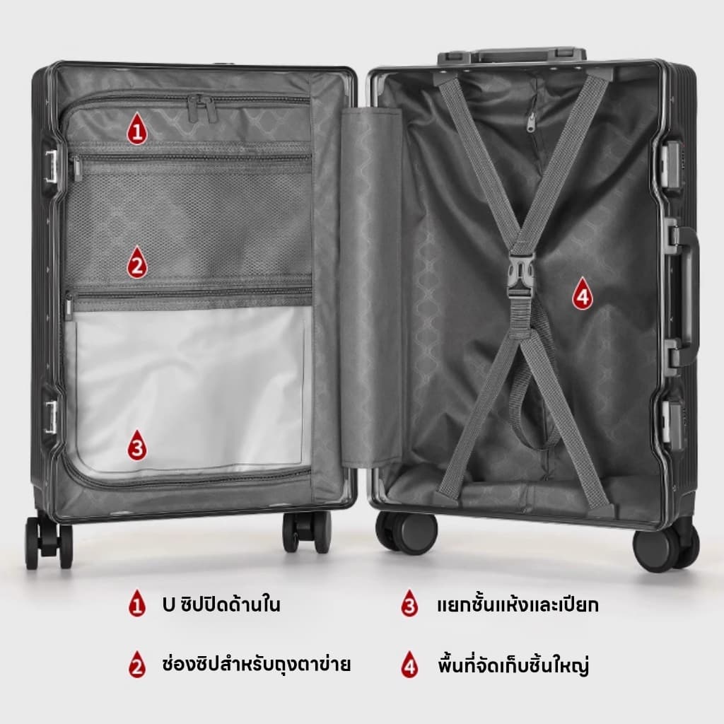 TIYFIY กระเป๋าเดินทางโครงอลูมิเนียม รุ่น แข็งแรง ทนทาน ฟังก์ชัน พอร์ตชาร์จUSB ที่วางแก้วน้ำ เปิดด้านหน้า กระเป๋าเดินทาง รูปที่ 7