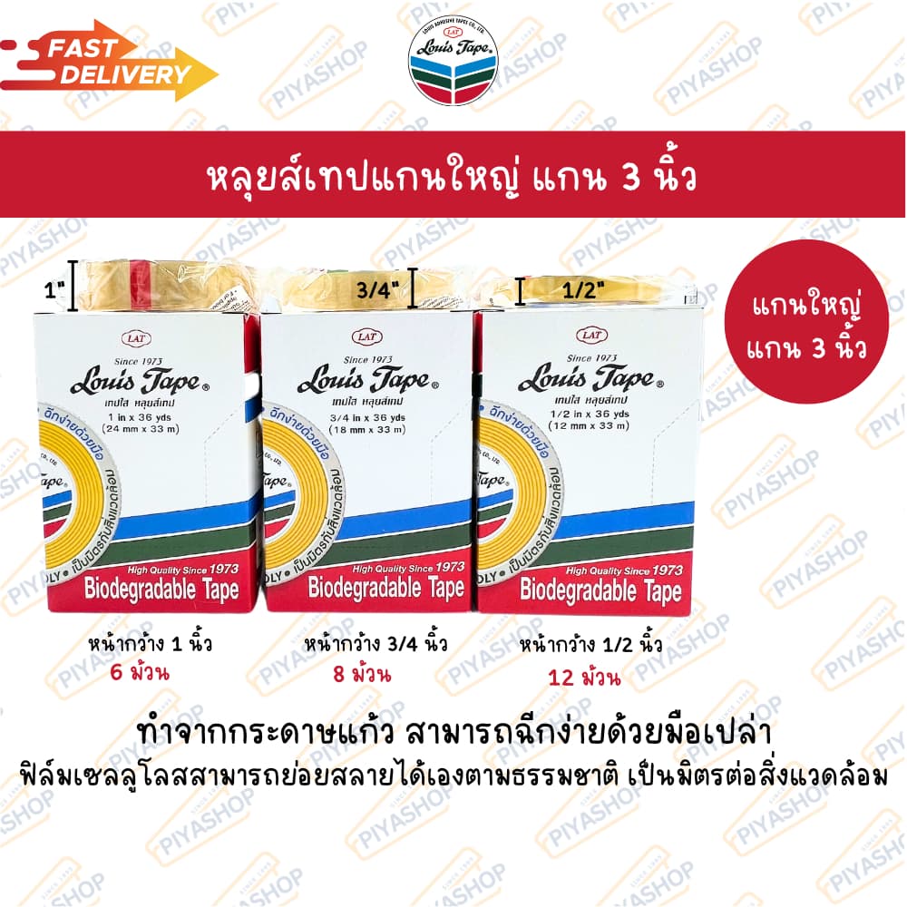 หลุยส์เทปแกนใหญ่ 36 หลา Louis Tape เทปหลุยส์ เทปใส หน้ากว้าง 3/4 นิ้ว, 1/2 นิ้ว, 1 นิ้ว รูปที่ 2