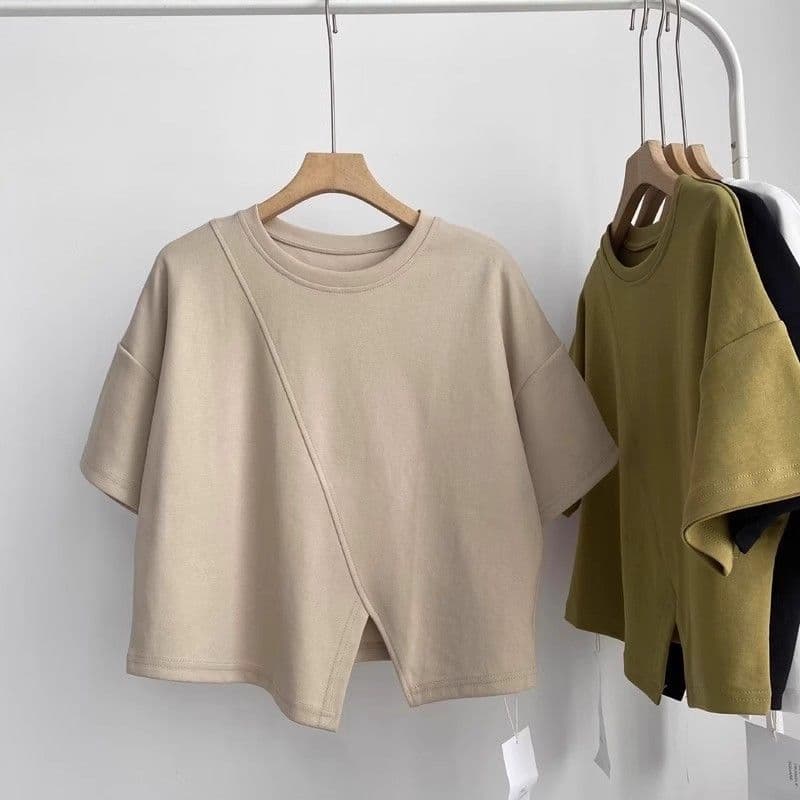 เสื้อครอปน่ารักสไตล์มินิมอลสไตล์เกาหลี สีพื้น oversize เสื้อผ้าสาวอวบไซส์ใหญ่ เสื้อยืดสวยๆผู้หญิงฤดูร้อนแฟชั่นมาใหม่ 3XL รูปที่ 2