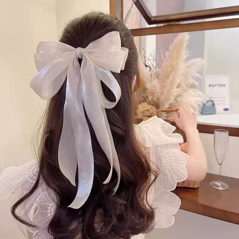 กิ๊ฟติดผม โบว์เน็ตติดผม ขนาดใหญ่ สีสันสดใส ยาวรัดผม หลากสี หวาน สำหรับผู้หญิง เครื่องประดับแฟชั่น รูปที่ 5