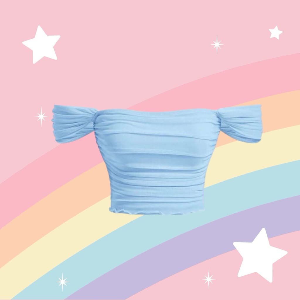 เสื้อเปิดไหล่ ผ้าระบาย สีพาสเทล รูปที่ 7