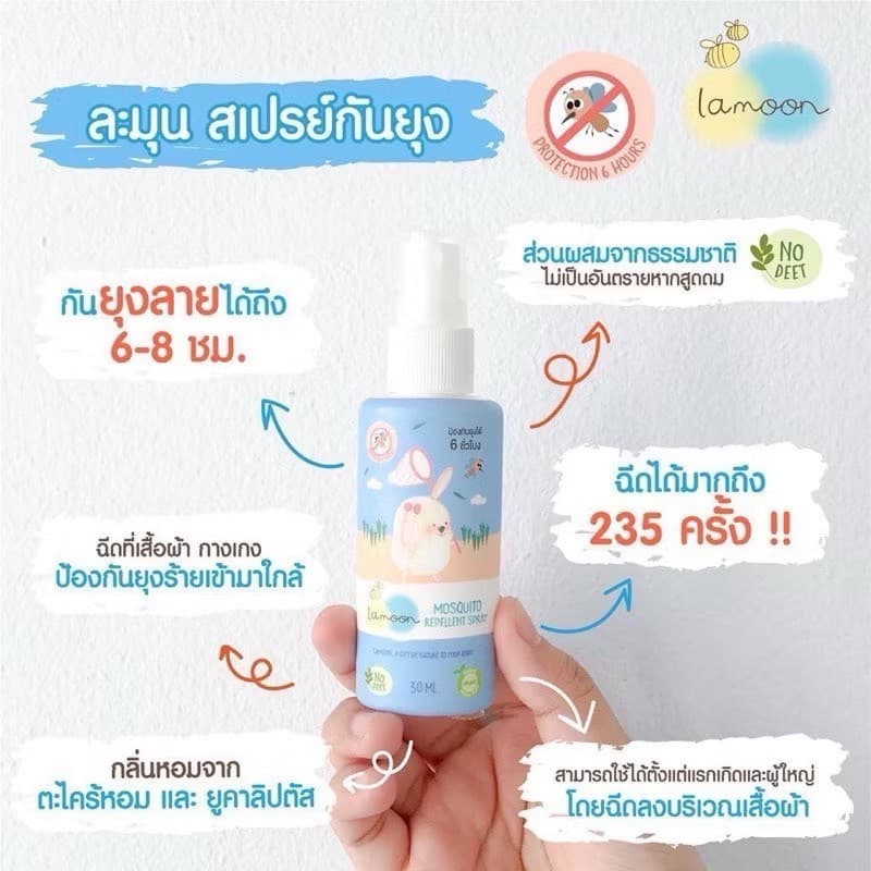 ส่งด่วน Lamoon ละมุน สเปรย์กันยุง ออร์แกนิค 100% สำหรับเด็กแรกเกิด กันยุงได้ถึง 6-8 ชั่วโมง! รูปที่ 2