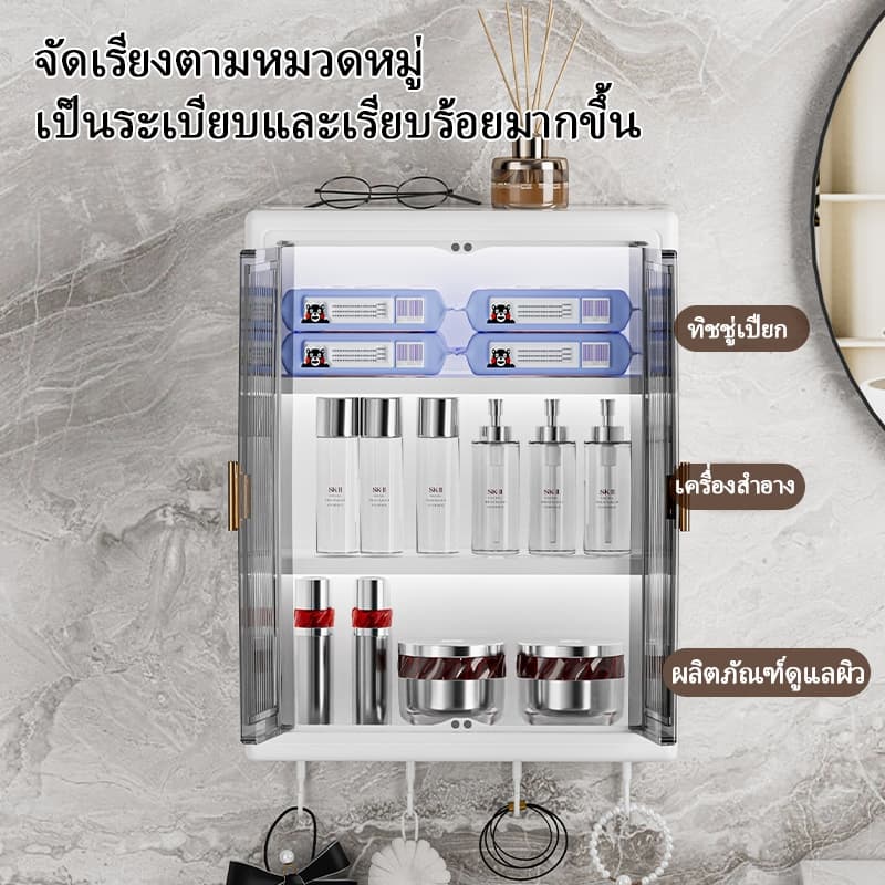 การอัพเกรดใหม่ สามชั้น ตู้ติดผนังสี่เหลี่ยม กล่องเก็บของ ชั้นวางห้องน้ำ ชั้นวาง เก็บเครื่องสำอาง แผ่นกาว ไม่เจาะผนัง รูปที่ 2