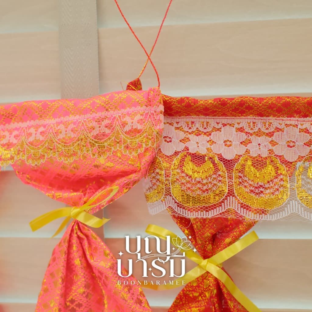 ผ้าม่านศาล ม่านศาลพระภูมิ ม่านศาลตายาย สีทอง/สีแดง/สีชมพู รูปที่ 2