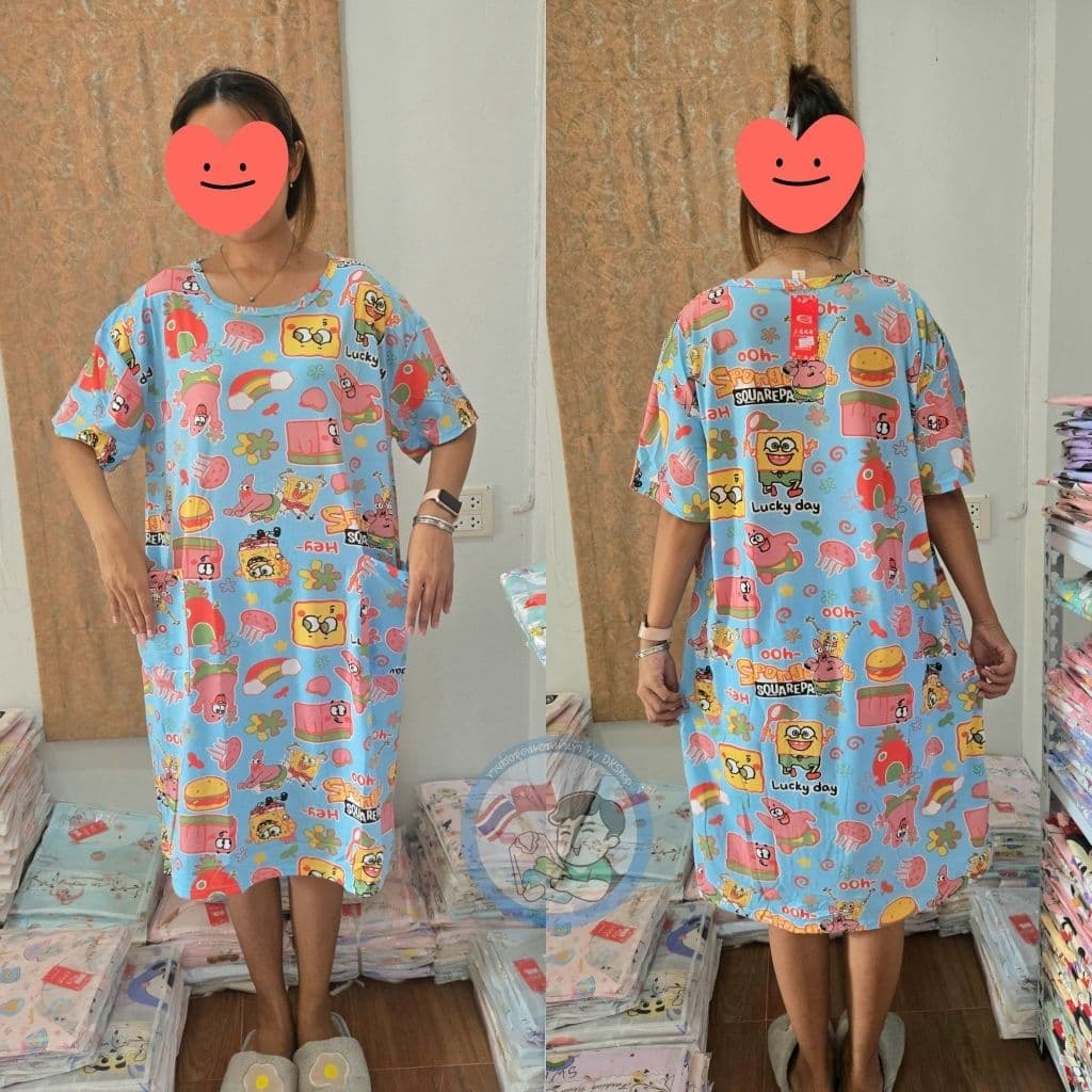 ชุดนอนกระโปรงไซต์ใหญ่ 6XL มีกระเป๋า รูปที่ 8