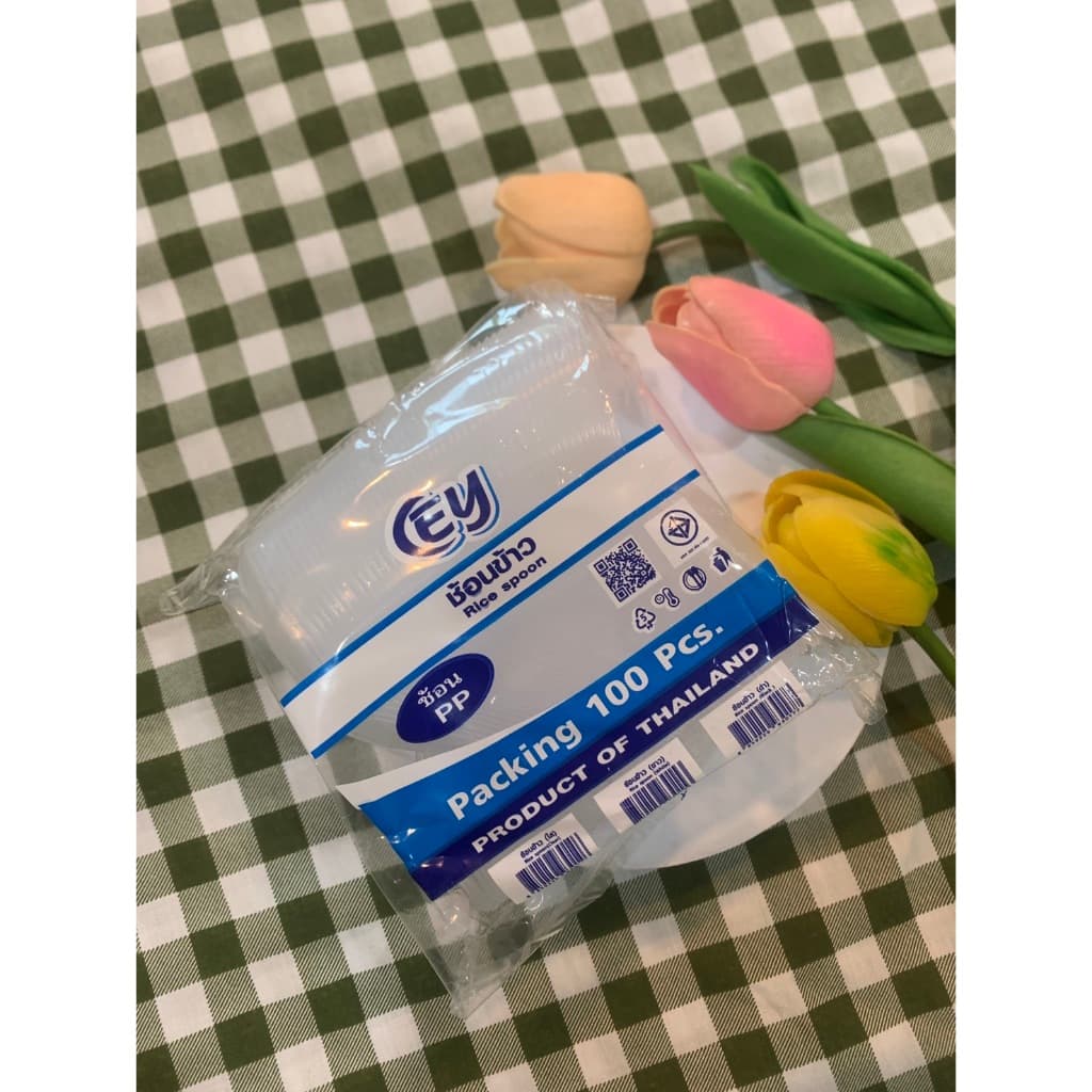ช้อนข้าวสั้น ช้อนข้าวพลาสติก เนื้อPP หนาไม่บาดปาก 1แพค100คัน รูปที่ 3