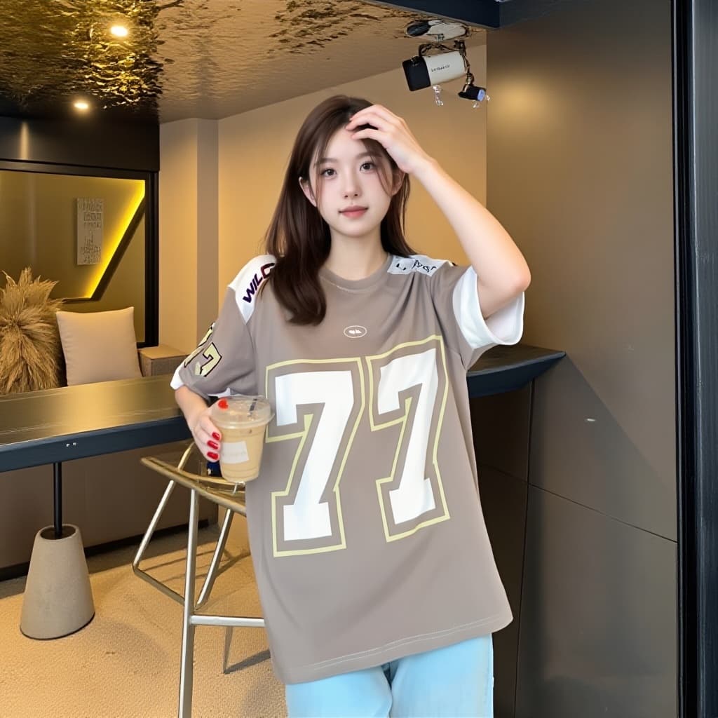 เสื้อทรงสเก็ตผู้หญิง oversize เสื้อผ้าสาวอวบคนอ้วนไซส์ใหญ่ เสื้อโอเวอร์ไซส์เบสบอล วินเทจ กีฬาลําลองทรงหลวมสไตล์เกาหลี รูปที่ 2