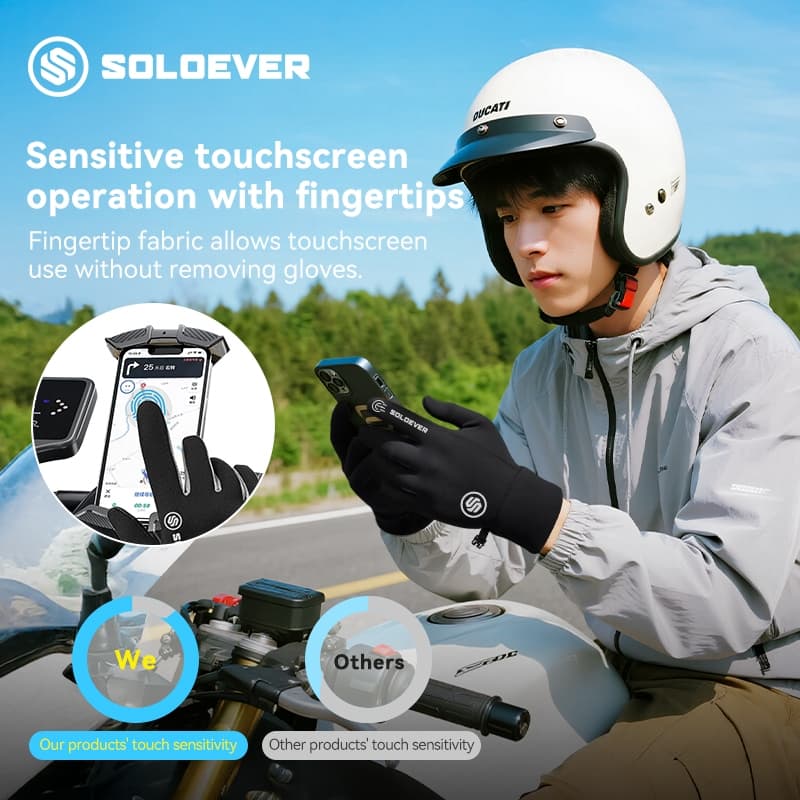 SOLOEVERถุงมือมอเตอร์ไซค์ กันลม กันน้ำ ถุงมือขี่บิ๊กไบค์ กันลื่นสุดๆ ใส่ใช้งานหน้าจอสัมผัสได้ กันหนาว ถนอมมือ รูปที่ 2
