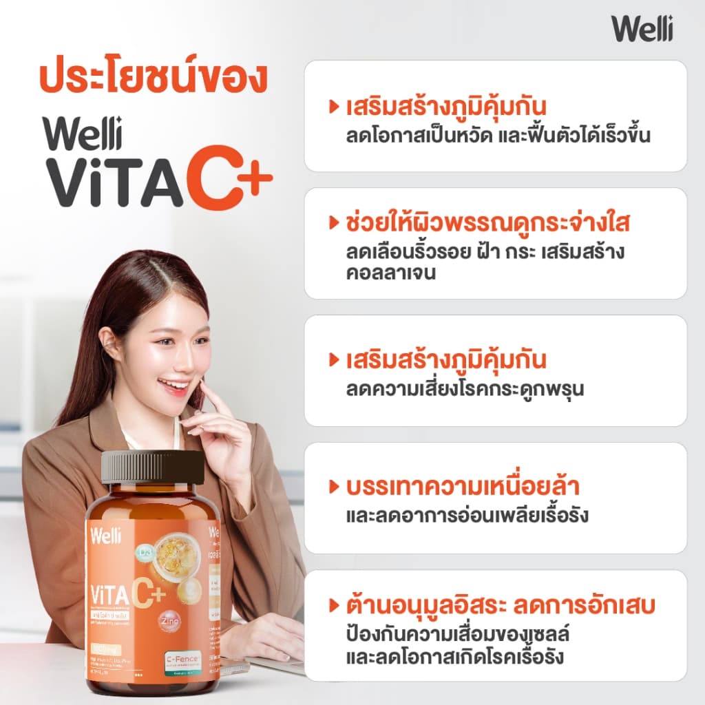 Welli VitaC+ 1000 mg.* ดูดซึมได้ยาวนาน 24 ชม. ไม่ระคายเคืองกระเพาะอาหาร ครบในเม็ดเดียว Allwell vitaminC รูปที่ 9
