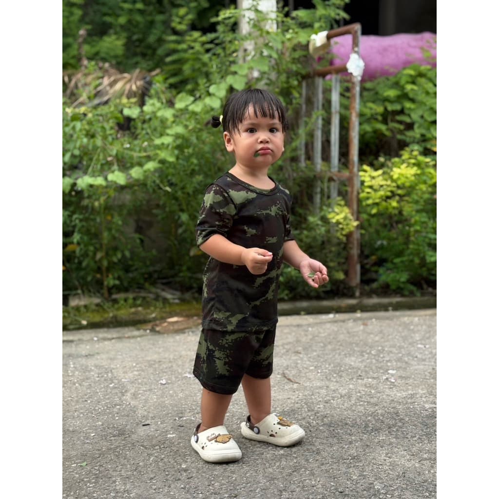 ชุดเด็ก ลายทหาร ชานหญิง แขนสั้น+ขาสั้น ผ้าไมโครนิ่มใส่สบาย โพลีเอสเตอร์ ทหารดิจิตอล แขนสั้น+ขาสั้น รูปที่ 5