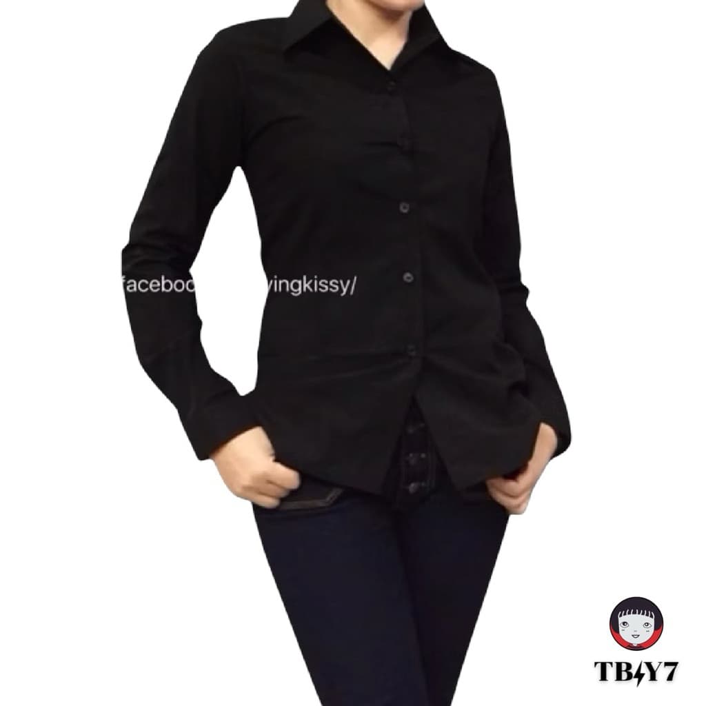 เสื้อเชิ้ตสีดำแขนยาวผู้หญิง/เข้ารูป Size :S-4XL รูปที่ 4