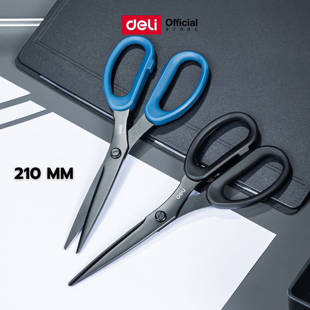 Deli กรรไกรสแตนเลส เคลือบดำกันสนิม กรรไกรอเนกประสงค์ ตัดกระดาษ ขนาด 210mm Scissor จำหน่าย 1 เล่ม รูปที่ 1