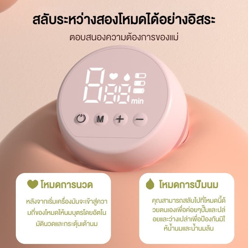 AVINIE เครื่องปั๊มนมไฟฟ้า 3โหมดx9 ระดับ, เครื่องปั๊มนมแบบพกพาไร้สายแบบอัตโนมัติ ไร้ BPA EB11 รูปที่ 3