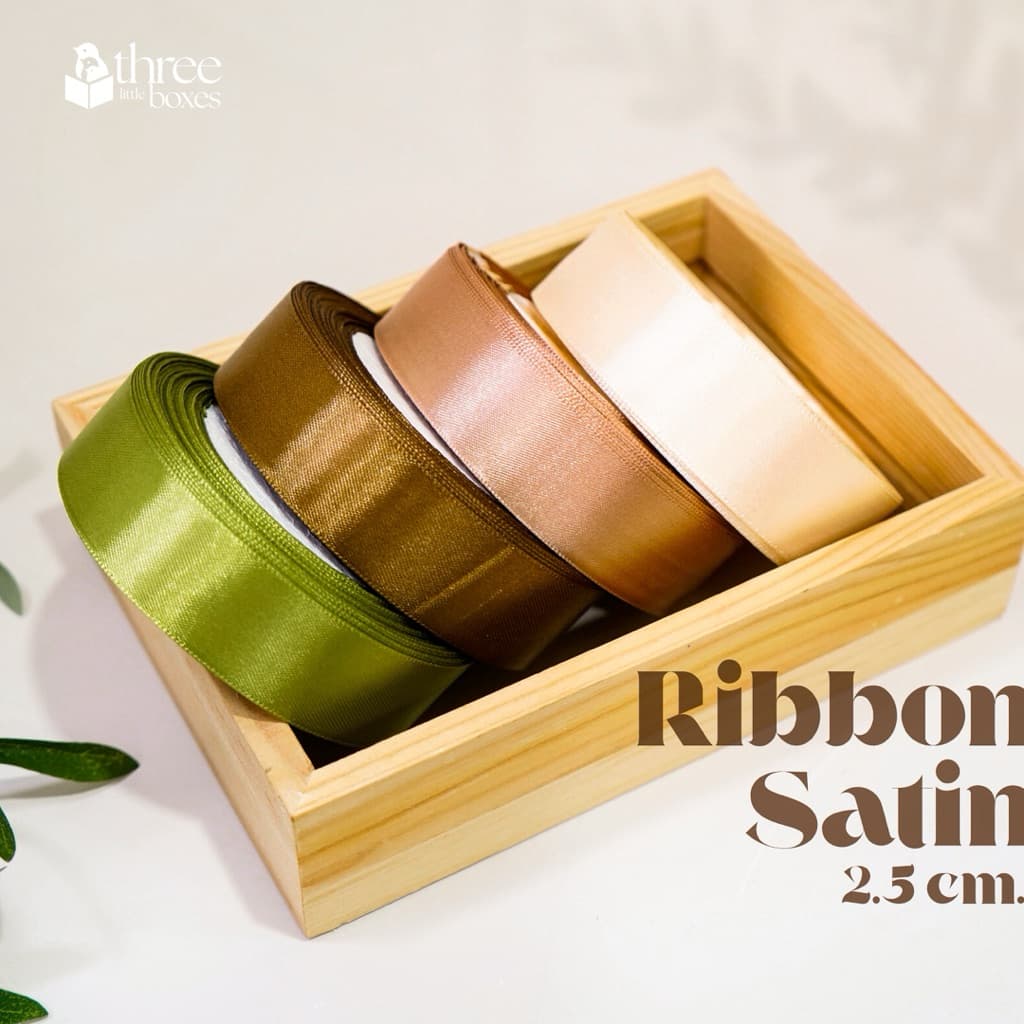 ริบบิ้น ผ้าซาติน เกรดพรีเมี่ยม สีสวย กว้าง2.5cm. ยาว25หลา ผิวมันเงา ริบบิ้นห่อของขวัญ ริบบิ้นทำโบว์ Ribbon premium