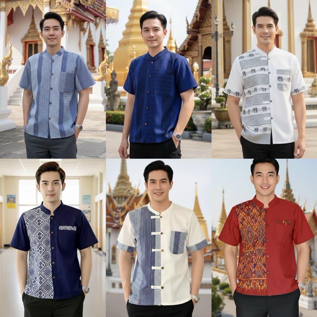 เสื้อพื้นเมืองผู้ชายแขนสั้นลายไทย รูปที่ 1