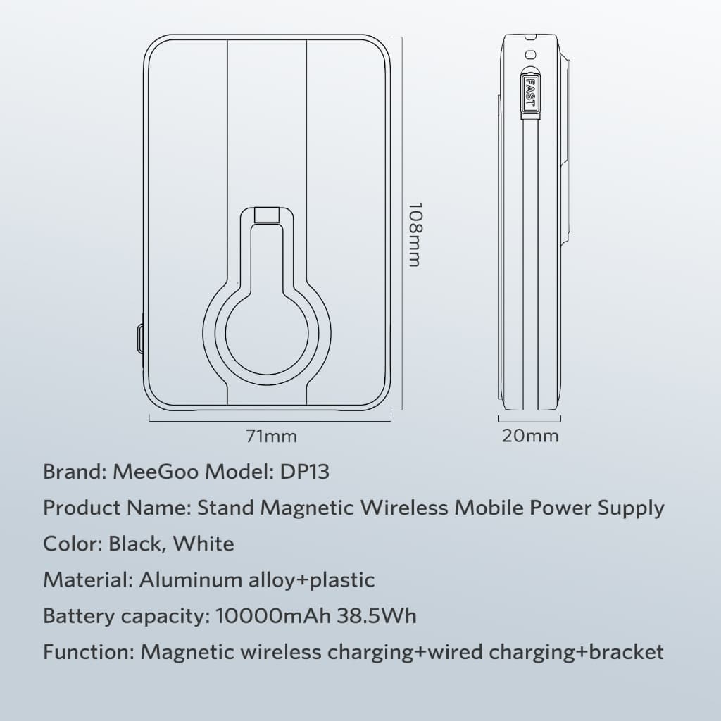MEEGOO พาวเวอร์แบงค์แม่เหล็กชาร์จไร้สาย 10000mAh 15W มีขาตั้งโทรศัพท์ในตัว ชาร์จเร็ว 22.5W ชาร์จนาฬิกาได้ด้วย รูปที่ 2