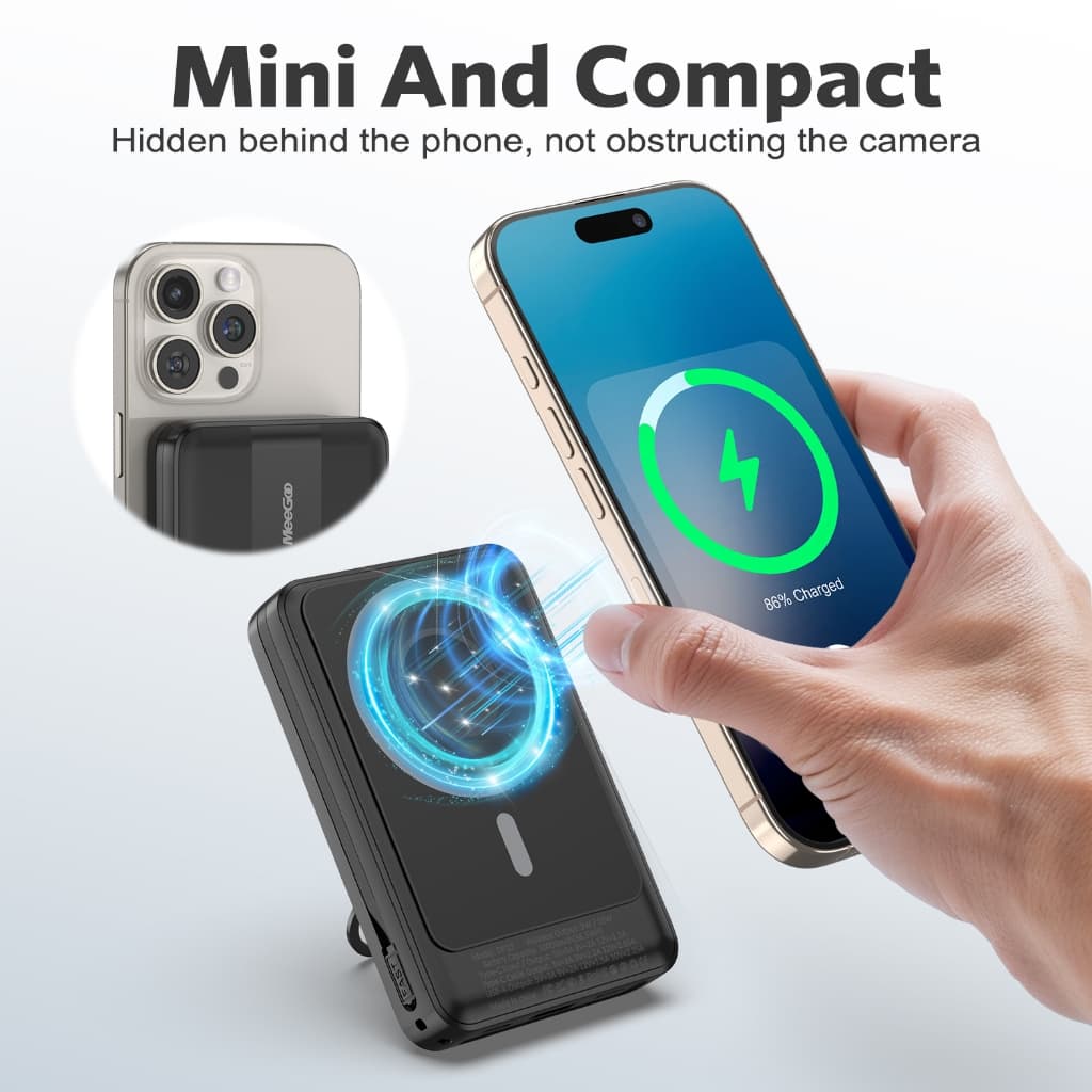 MEEGOO พาวเวอร์แบงค์แม่เหล็กชาร์จไร้สาย 10000mAh 15W มีขาตั้งโทรศัพท์ในตัว ชาร์จเร็ว 22.5W ชาร์จนาฬิกาได้ด้วย รูปที่ 6