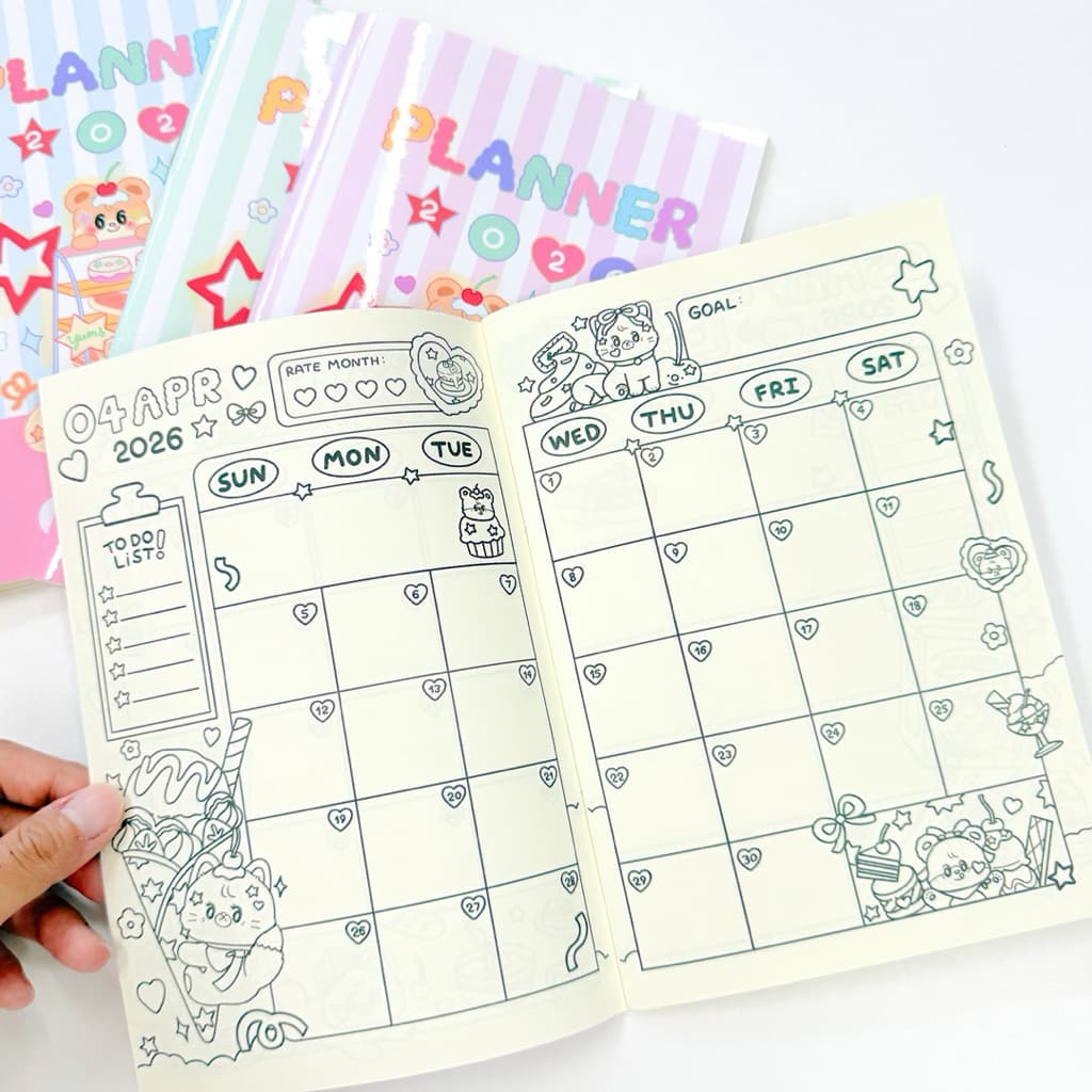 Planner 2026 ลายน่ารัก ลงวันที่แล้ว พิมพ์สีและพิมพ์ขาวดำ รูปที่ 6