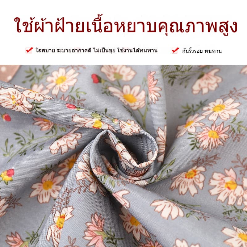 ผ้ากันเปื้อนกันไขมันสำหรับทำครัวผู้หญิงลายดอกไม้ผ้าแคนวาสฝ้าย มีกระเป๋าและเอวปรับได้ ผ้ากันเปื้อนกันน้ำแบบไม่มีแขน รูปที่ 7