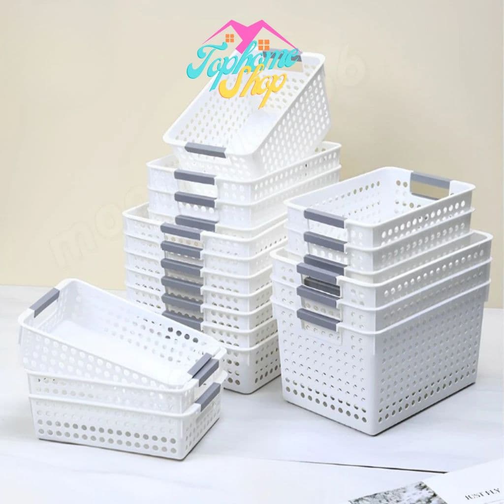 Topshome ตระกร้าอเนกประสงค์ ตระกร้าสีขาว ตะกร้าเก็บของ กล่องพลาสติกจัดเก็บเอนกประสงค์ ER-S009 รูปที่ 1