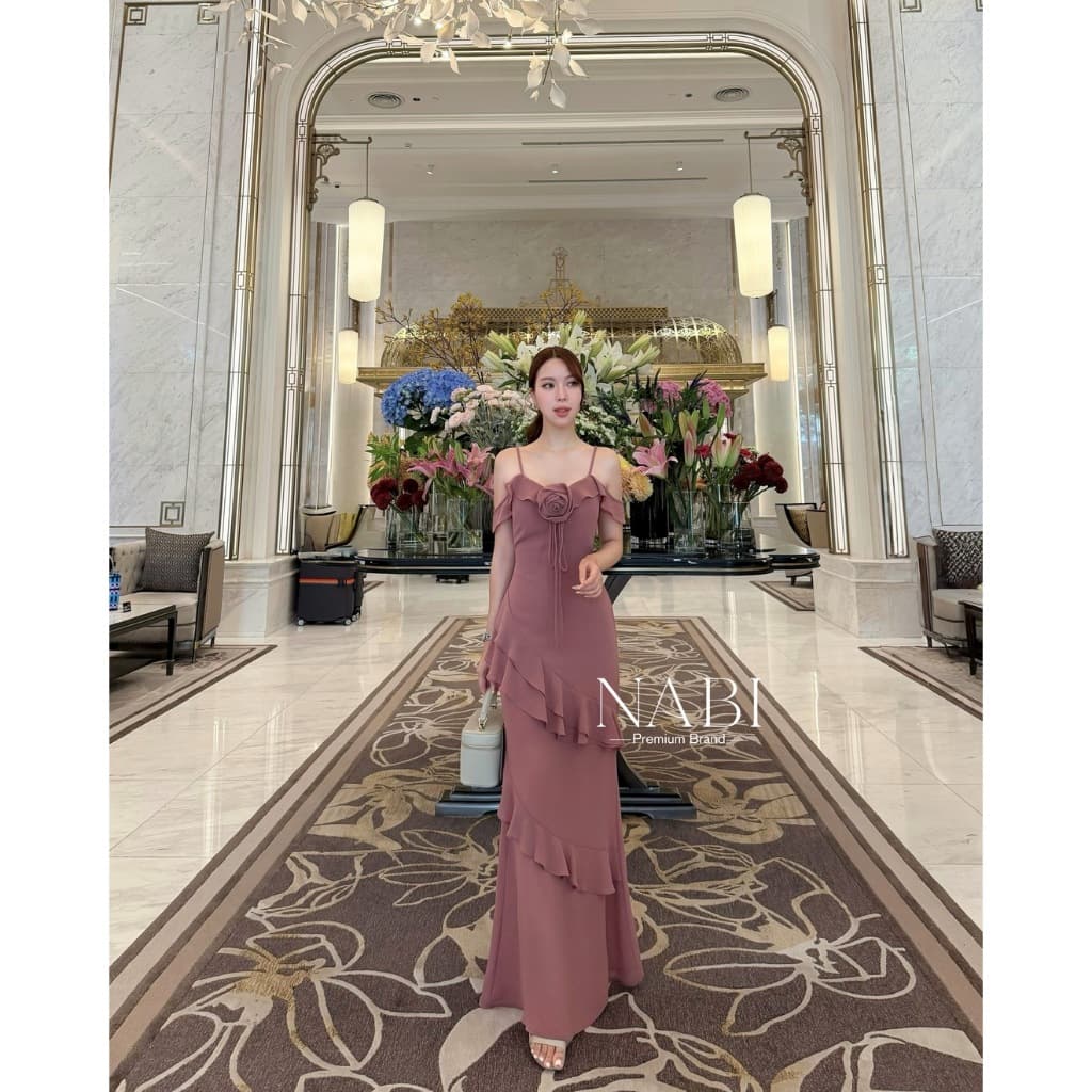 ร้านโค้ดคุ้มNABI ชุดเดรสสายเดี่ยว แต่งดอกไม้ ชมพู เขียว ใส่ออกงาน งานแต่ง ดินเนอร์ เพื่อนเจ้าสาว รูปที่ 8