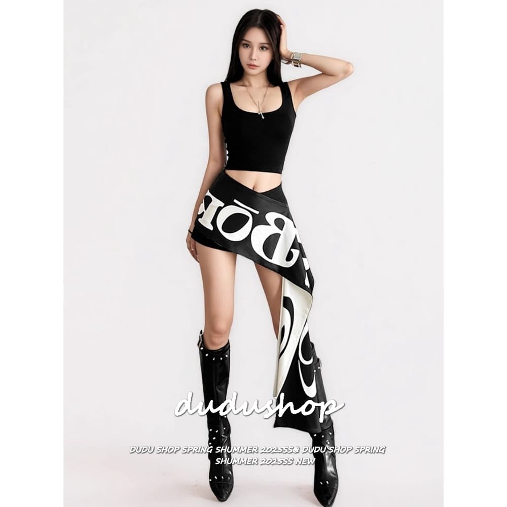 [Trendy contrasting letter decoration at waist]สตรีลมถนนตัวอักษรรูปแบบผ้าพันคอเข็มขัด รูปที่ 1