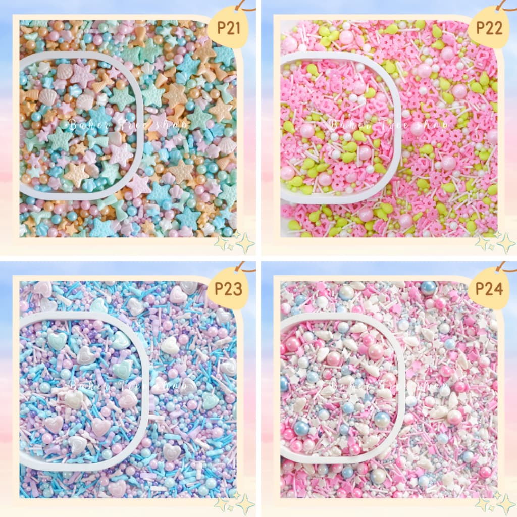 Baker Tree เม็ดน้ำตาลสปริงเคิล รหัส P ทานได้ ขนาด 25/50/100 กรัม น้ำตาลแต่งเค้ก เม็ดมุกแต่งเค้ก Sugar sprinkles รูปที่ 7